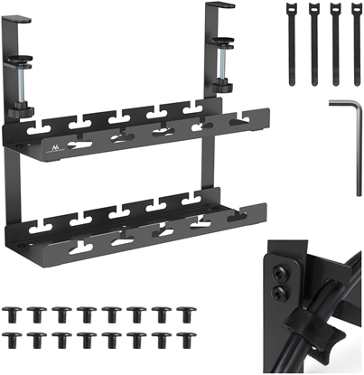 Изображение Organizer podbiurkowy na kable Maclean, max. obcienie 5kg, 2 poziomy, czarny, MC-104 B