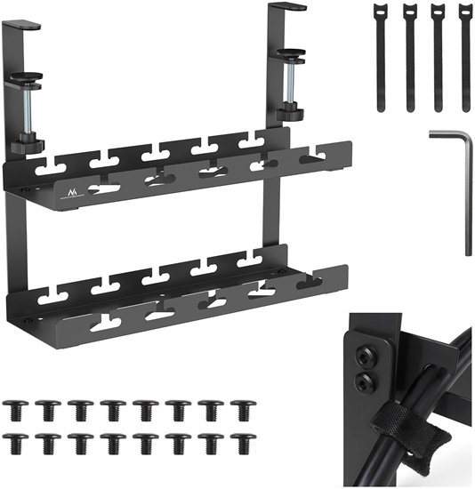 Изображение Organizer podbiurkowy na kable Maclean, max. obcienie 5kg, 2 poziomy, czarny, MC-104 B