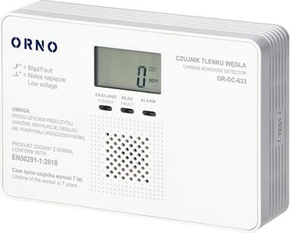 Picture of Orno Bateryjny czujnik tlenku wgla (czadu), 9V, ywotno 7lat, zgodno z norm EN 50291-1:2018