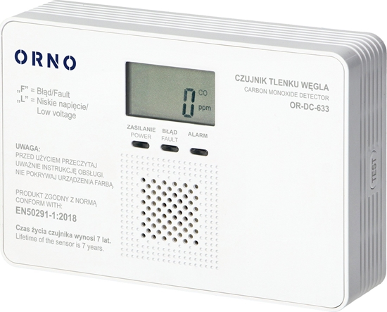 Picture of Orno Bateryjny czujnik tlenku wgla (czadu), 9V, ywotno 7lat, zgodno z norm EN 50291-1:2018