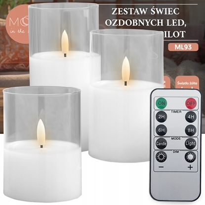 Picture of Ozdobne wiece wieczki LED szko biae, zestaw 3 sztuki + pilot