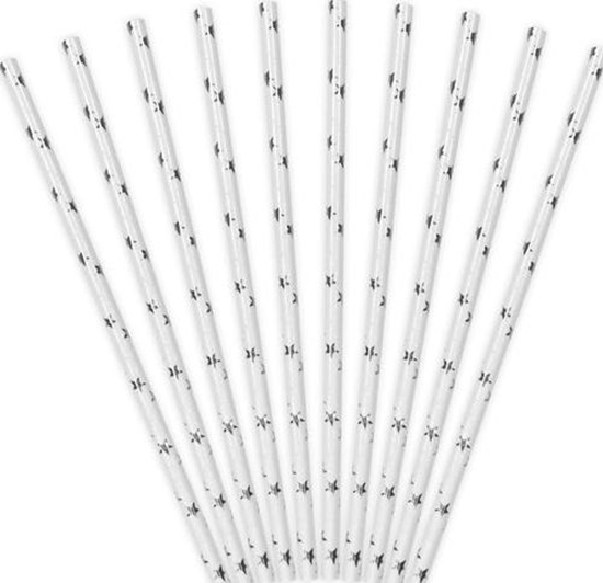 Изображение Party Deco Somki papierowe do picia w gwiazdki, srebrne, 19,5 cm, 10 szt. uniwersalny
