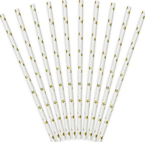Изображение Party Deco Somki papierowe do picia w gwiazdki, zote, 19,5 cm, 10 szt. uniwersalny