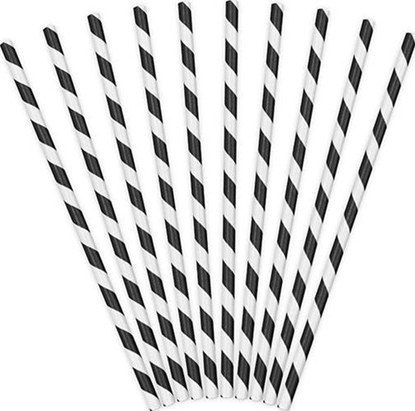 Изображение Party Deco Somki papierowe do picia w paski, czarne, 19,5cm, 10 szt. uniwersalny