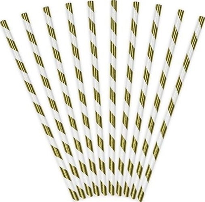 Изображение Party Deco Somki papierowe do picia w paski, zote, 19,5cm, 10 szt. uniwersalny