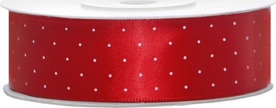 Picture of PartyDeco Wstka Tama satynowa czerwona kropki 25mm x 25m