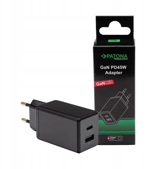 Picture of PATONA Premium adowarka GaN PD45W 1xUSB-C 1xUSB-A PD3.0 QC3.0 czarna