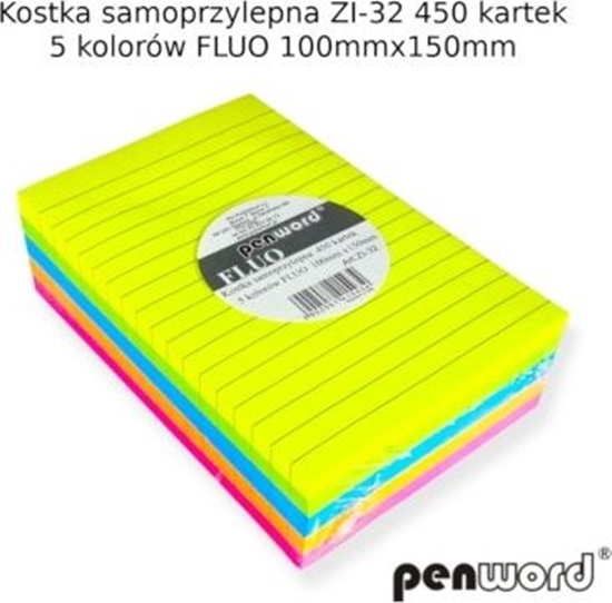 Изображение Penword KOSTKA SAMOPRZYLEPNA ZI-32 5 KOLORÓW FLUO 100mmx150mm 450 KARTEK [opak=10szt] Penword