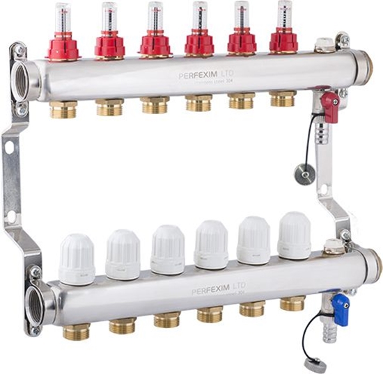 Изображение Perfexim Rozdzielacz ze stali nierdzewnej z rotametrem Taconova 7 obwodów (30-127-0700-001)