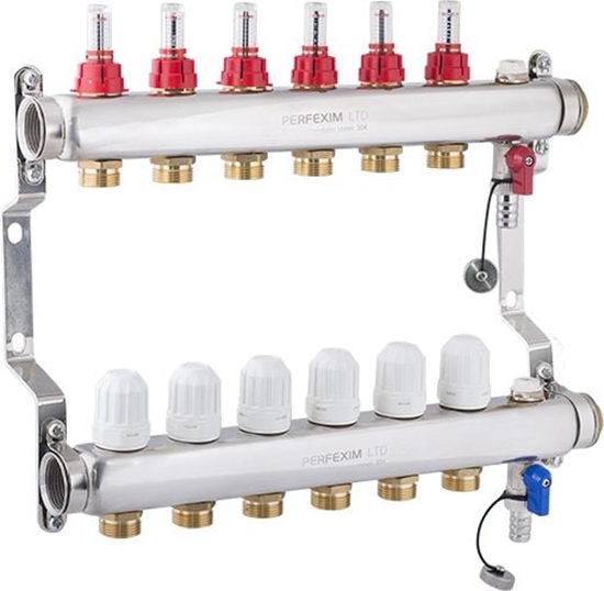 Изображение Perfexim Rozdzielacz ze stali nierdzewnej z rotametrem Taconova 8 obwodów (30-127-0800-001)
