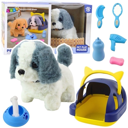 Изображение Pies Interaktywny Pluszowy Chodzi Szczeka Transporter Akcesoria Szaro-Biay