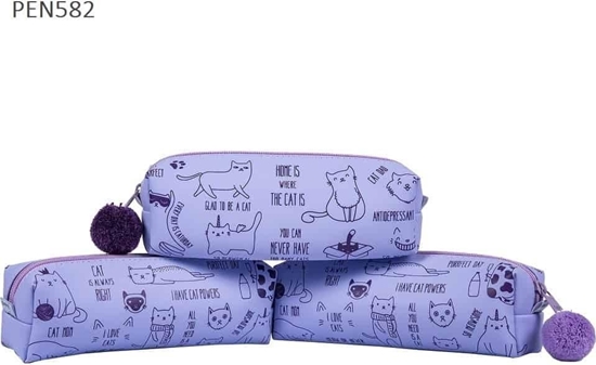 Изображение Piórnik jednokomorowy z pomponem Koty + napisy