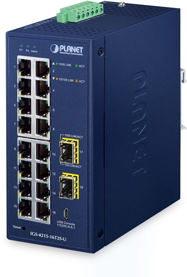 Picture of Planet IGS-4215-16T2S-U IP30 Industrial L2/L4 16-Port 10/100/1000T + 2-Port 100/1000X SFP Managed Switch