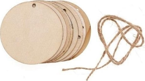 Picture of Plastry drewna z otworem + sznurek jutowy 8szt