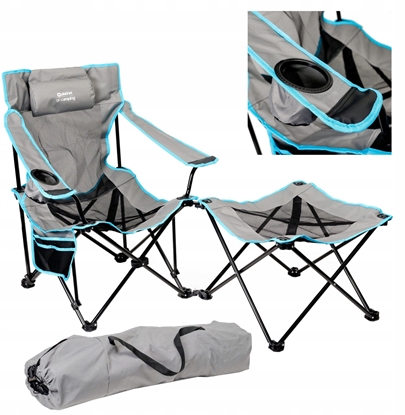 Attēls no PLATINET CAMPING SET OF 2, FOLDING TABLE/ FOOTREST + CHAIR BLACK BLUE [45907]