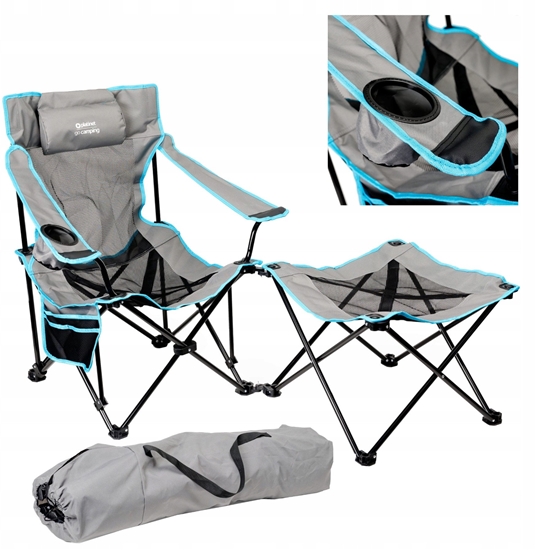 Picture of PLATINET CAMPING SET OF 2, FOLDING TABLE/ FOOTREST + CHAIR BLACK BLUE [45907]