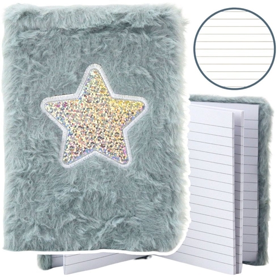 Picture of Pluszowy Notatnik W Linie Byszczca Gwiazda Szary A6 80 Kartek LEAN