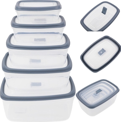 Изображение Pojemniki prostoktne lunchbox MG Home Misto zestaw 5 sztuk hermetyczne  2700/1800/1150/650/340 ml szare