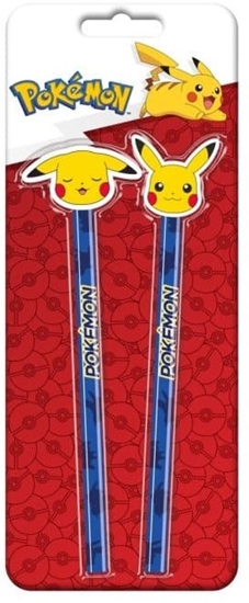 Изображение POKÉMON 2-pack pencils w/2 eraser toppers - triangular pencils, unsharpened, each with eraser topper, packed on blistercard w/eurohole, CE & 0-3 years pictogram