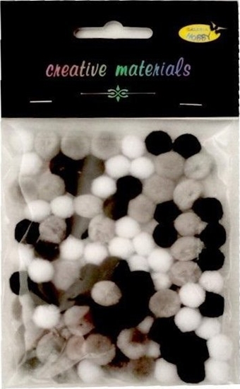 Picture of Pompony akrylowe biao-szaro-czarne 10mm 100szt