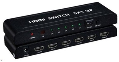 Изображение Premiumcord Hdmi Przecznik 5:1 Z Pilotem Zdalnego Sterowania I Zasilaczem Sieciowym, Metalowa Obudowa, Przecznik Ze Statusem Led, Rozdzielczo Wi