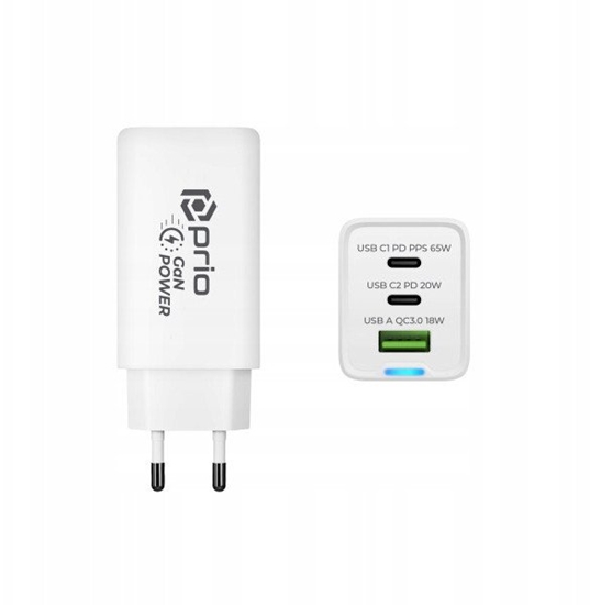 Picture of Prio Fast Charge Wall Charger 65W PD USB C1 +C2+ QC 3.0 USB A white LAD_PWC-1302 (4067397033932)