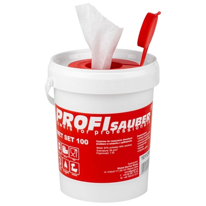 Attēls no Profi Sauber Cloths in a soaking bucket with a ProfiSauber WET SET 100 dispenser