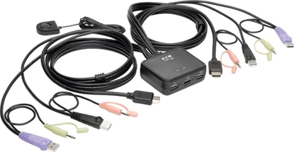 Attēls no Przecznik Eaton Eaton Tripp Lite series 2-Port USB/HD Cable KVM Switch with Audio/Video, Cables and USB Peripheral Sharing - KVM-/Audio-/USB-Switch - 2 x KVM/Audio/USB - 1 lokaler Benutzer - Desktop