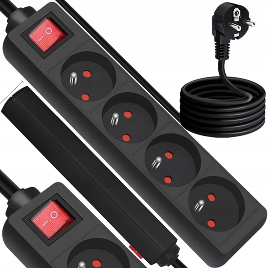 Изображение Przeduacz sieciowy 4 gniazda z uziemieniem i z wcznikiem 3m czarny