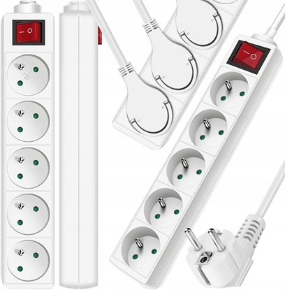 Picture of Przeduacz sieciowy 5 gniazd z uziemieniem i z wcznikiem 5m biay