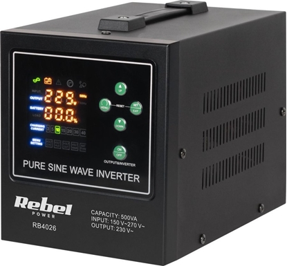 Изображение Przetwornica Rebel Zasilacz awaryjny Rebel POWER-500-LFP4 - przetwornica z czystym przebiegiem sinusoidalnym i funkcj adowania  12V 230V 500VA/300W