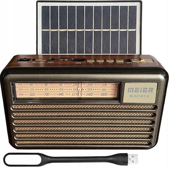 Picture of PS Radio przenone Liwa Retro z panelam solarnym(MK-193BT), FM, Bluetooth, USB, SD, AUX, lampka USB, szare