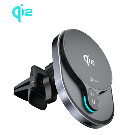 Изображение Quik Accessories QM-900 Magnetic Car Phone Holder with Qi2 Wireless Charging 15W