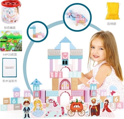 Изображение Ramiz Zestaw drewnianych klocków dla dziewczynek "Ksiniczka w zamku" + sorter ksztatów