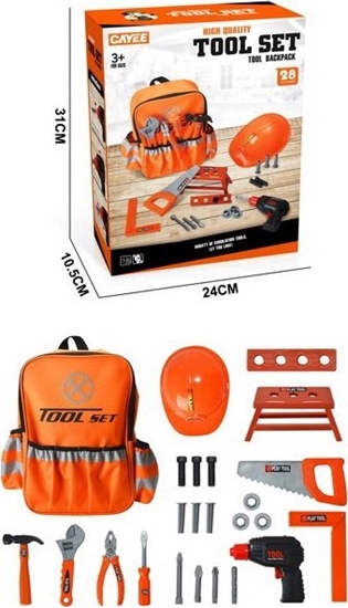 Изображение Ramiz Zestaw Majsterkowicza z Plecakiem dla dzieci 3+ Pomaraczowy + Interaktywna Wkrtarko-wiertarka + Narzdzia + Akcesoria