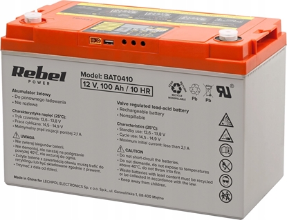 Attēls no Rebel ML Akumulator elowy gbokiego rozadowania z wywietlaczem 12V 100Ah