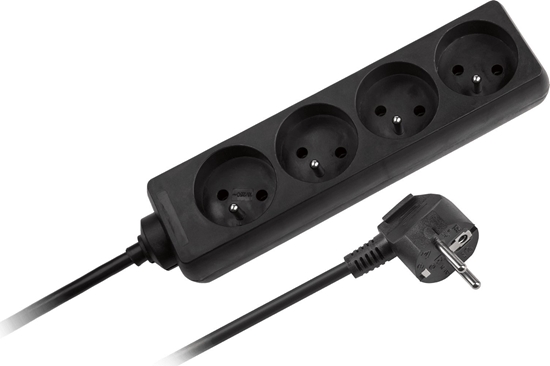 Изображение Rebel Electro Przeduacz sieciowy czarny 4 gniazda bez przecznika, kabel 5m (3x1,5mm) (URZ3060-5 B)