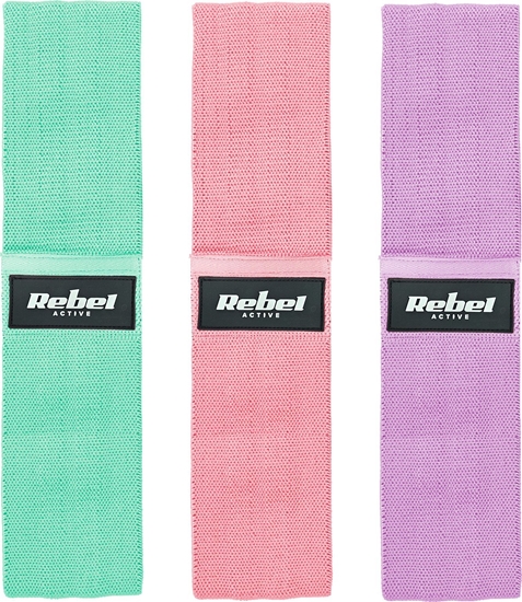 Изображение Rebel Zestaw gum do wicze materiaowy - Mini Band M, 27-55 kg, 3 gumy materiaowe, REBEL ACTIVE