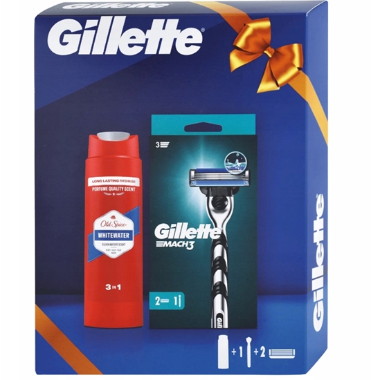 Изображение Rinkinys Gillette Mach3: skustuvas + skustuvo galvuts, 2 vnt. + duo gelis/ampnas Old Spice Whitewater, 250 ml