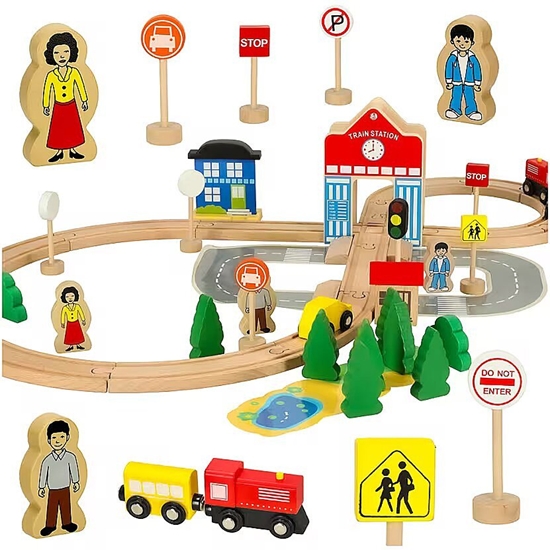 Изображение RoGer Wooden station with train and accessories 50pcs.