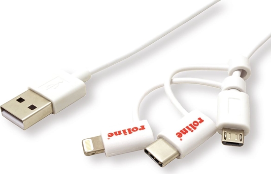 Изображение Roline 8pin + MicroB + Type C to USB Charge & Sync Cable, white, 1 m