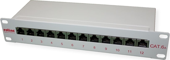 Picture of Roline Cat.6A (Class EA) 10" Patch Panel, 12 Ports, STP, grey