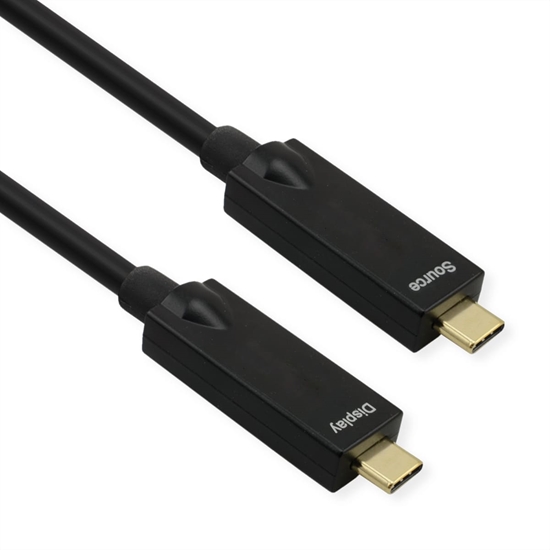 Picture of Roline USB 3.2 Gen 2 Cable, AOC, C-C, M/M, 10Gbit/s, 4K60Hz, PD (Power Delivery) 60W, black, 15 m