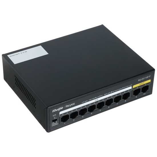 Picture of Ruijie Komutators Ruijie RG-ES110F-P 8-Port 10/100Mbps PoE+ 110W 2-Port 10/100Mbps Unmanaged