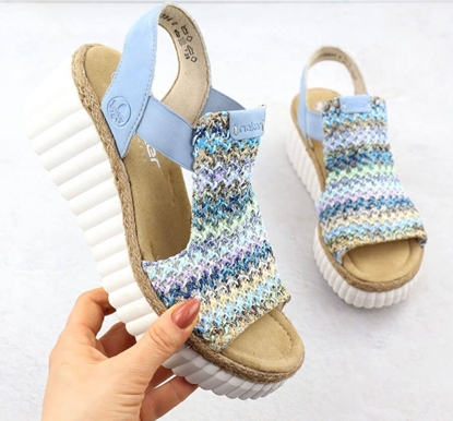 Изображение Sanday damskie na koturnie plecionka niebieskie Rieker 69172-91 41