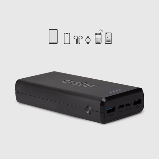 Picture of SBS Fast charge power bank: 20,000 mAh, 2 USBs Black