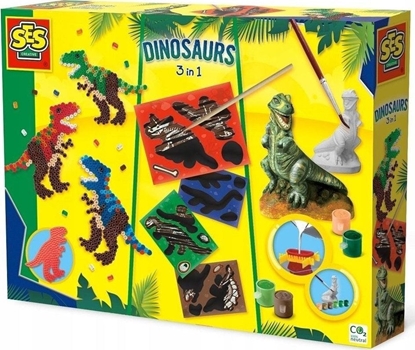 Изображение SES Odlew gipsowy 3w1 Dinozaur, koraliki, zdrapywanka