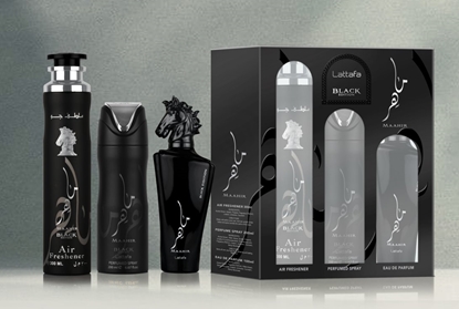 Изображение SET LATTAFA Maahir Black Edition EDP spray 100ml + PERFUMED SPRAY 200ml + AIR FRESHENER 300ml