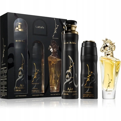 Изображение SET LATTAFA Maahir EDP spray 100ml + PERFUMED SPRAY 200ml + AIR FRESHENER 300ml