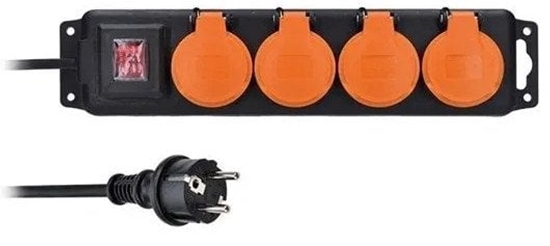 Picture of Solight prodluovací pívod IP44, 4 zásuvky, gumový kabel, vypína, venkovní, 10m